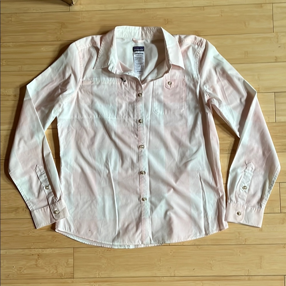 Patagonia Pink and White plaid Button-Up Shirt